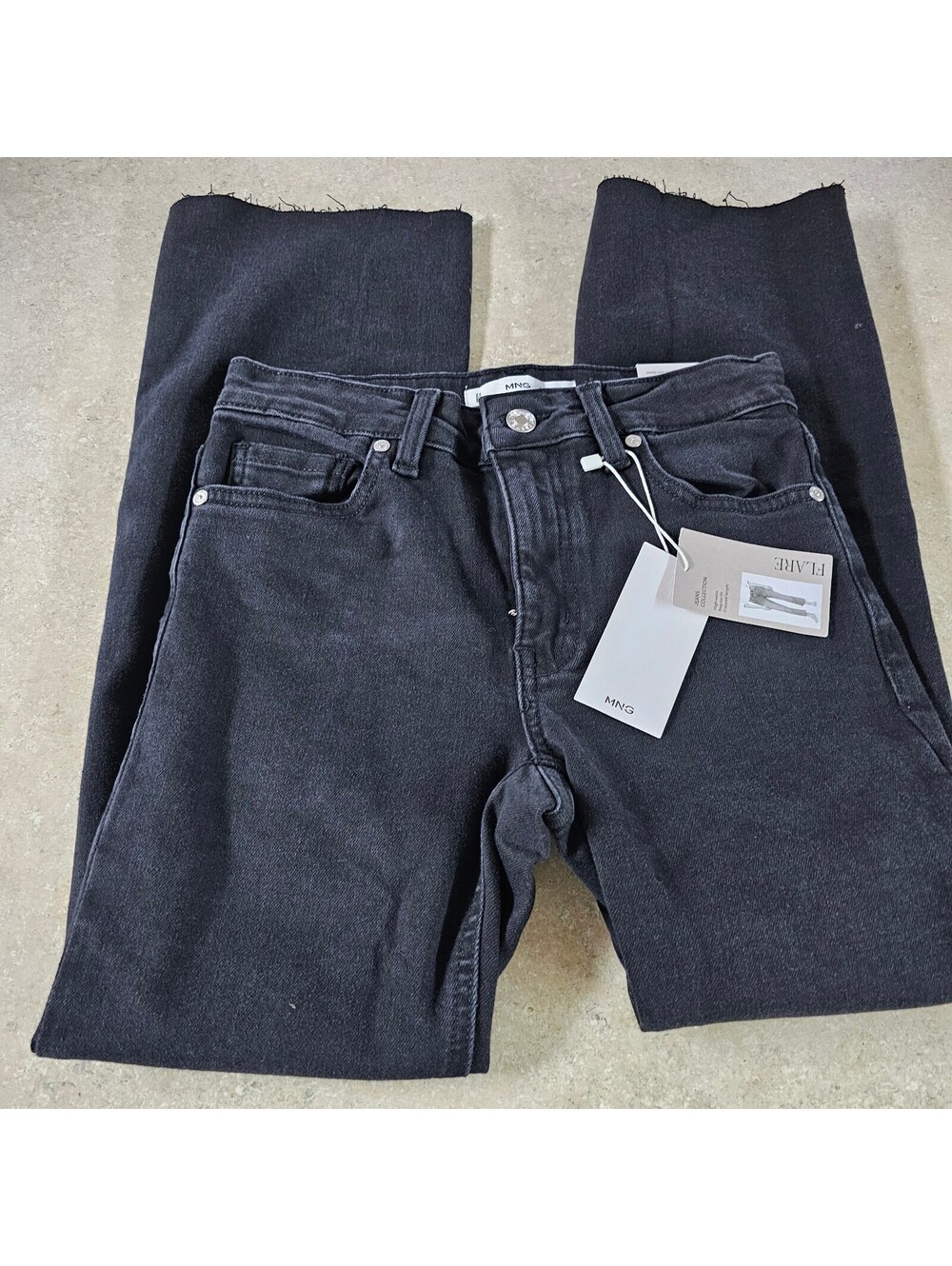 MNG Sienna Black Flare Jeans Mid-Waist Regular Fit Cropped Length Size 34